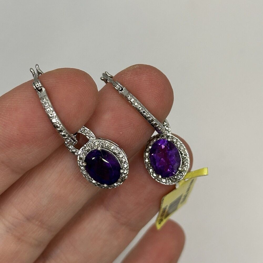 KARIS Platinum Bonded Simulated Amethyst Hoop Earrings Sparkle Glitz Party Event